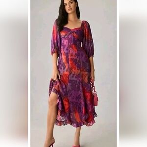 Anthropologie Hutch Vibrant Purple and Red High Low Dress Size LP